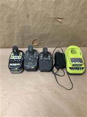 RYOBI TOOLS PCL500/ PBLAG02/PSBID02 3PC COMBO TOOL SET WITH BATTERIES & CHARGER